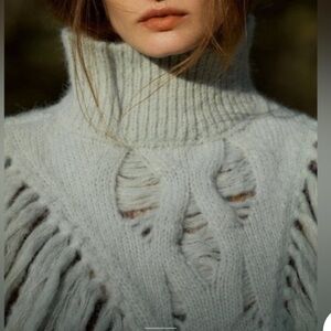 ZARA NWT Fringed Light Gray neck warmer/scarf